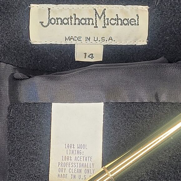 Vintage Jonathan Michael Black Wool Mid Length Coat Size 14 Made In The USA - Picture 3 of 6